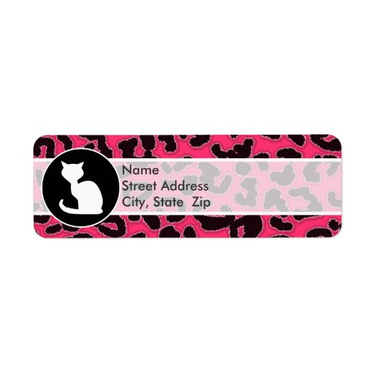 Witte kat op Hot Pink Leopard Print Etiket (Voorkant)