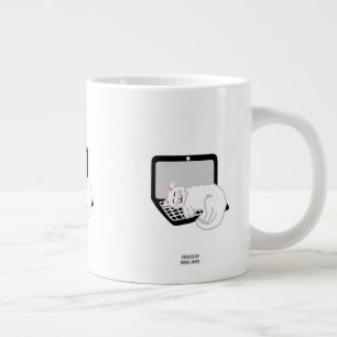 Witte kat op laptop Jumbo-Mok Grote Koffiekop