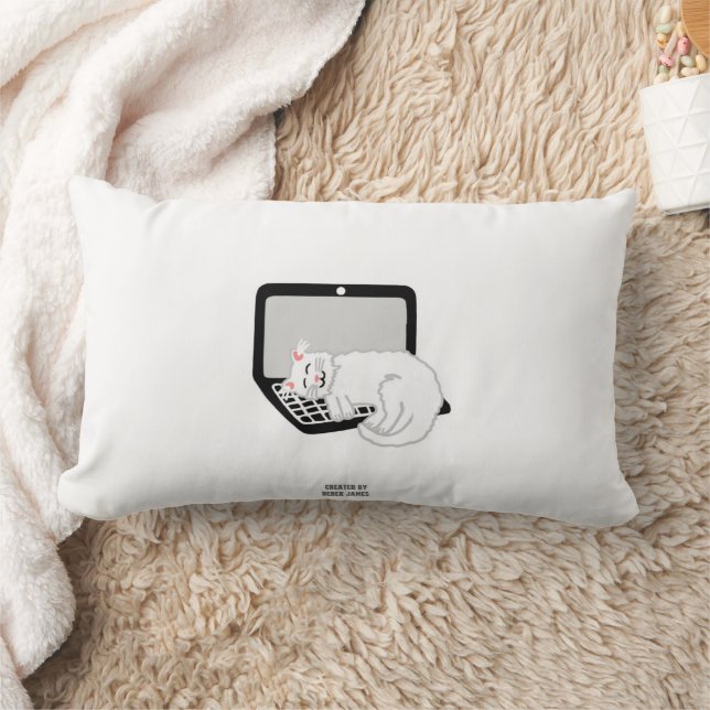 Witte kat op laptop Lumbar Pillow Kussen (Deken)