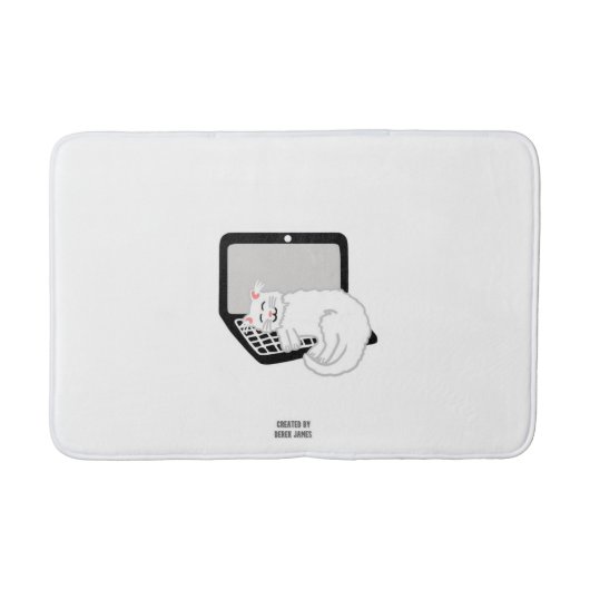 Witte kat op laptop met middenlaag badmat (Voorkant)