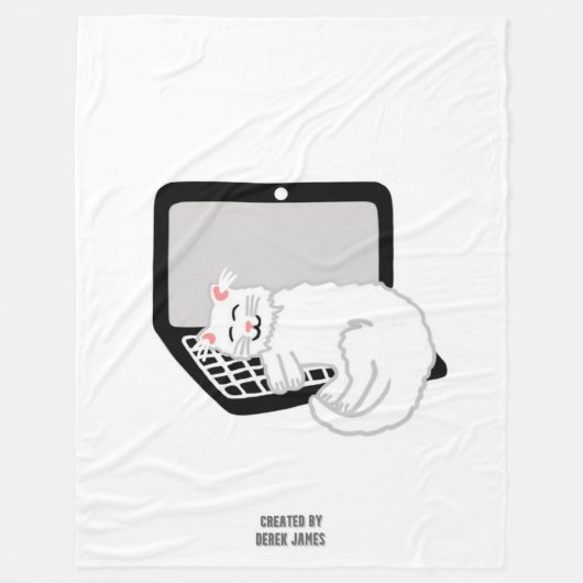 Witte kat op laptoptas met groot draagvlak fleece deken (Voorkant)