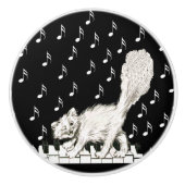 Witte kat op Muzieknoten met piano-sleutels Keramische Knop (Voorkant)