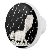 Witte kat op Muzieknoten met piano-sleutels Keramische Knop (Rechts)