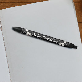 Witte kat op Muzieknoten met piano-sleutels Zwarte Inkt Pen