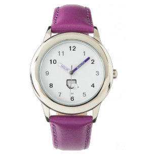 Witte kat op Paarse lederen laptop Horloge