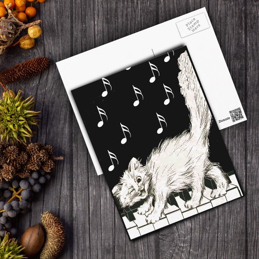 Witte Kat op Piano Keys Briefkaart