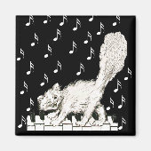 Witte Kat op Piano Keys Magneet (Voorkant)