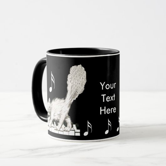 Witte Kat op Piano Keys Mok (Voorkant links)