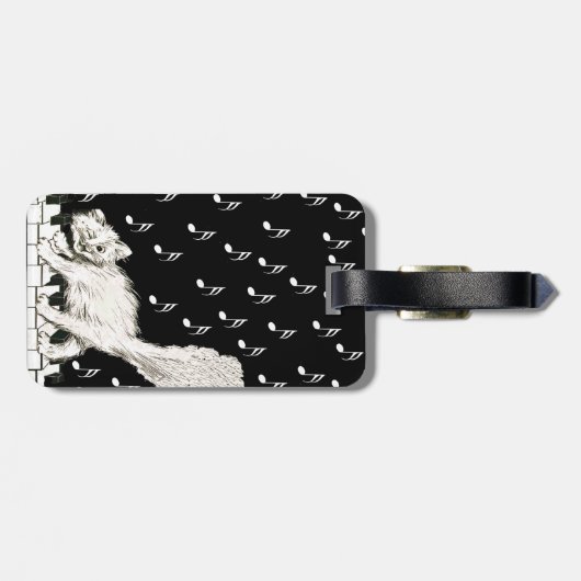 Witte kat op piano Keys Musical Notes Bagagelabel (Achterkant horizontaal)
