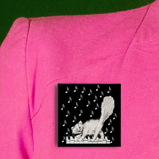 Witte Kat op Piano Keys Vierkante Button 5,1 Cm