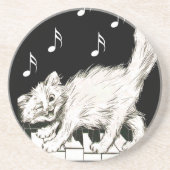Witte Kat op Piano Keys Zandsteen Onderzetter (Voorkant)