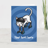 Witte kat op rollerskates aanpasbare sjabloon (Voorkant)