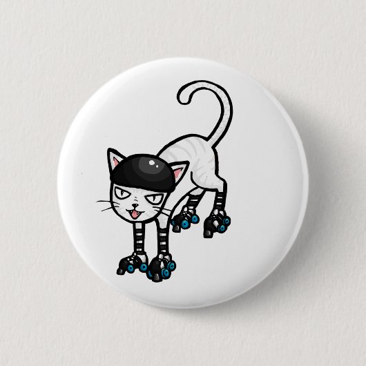 Witte kat op rolschaatsen ronde button 5,7 cm (Voorkant)