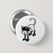 Witte kat op rolschaatsen ronde button 5,7 cm (Voorkant /achterkant)