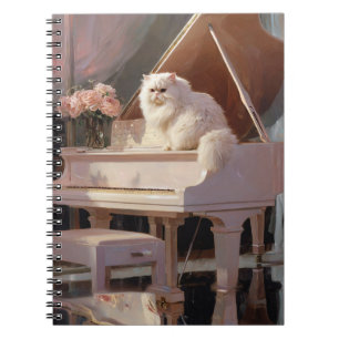 Witte kat op roze pianospiraal Notitieboek