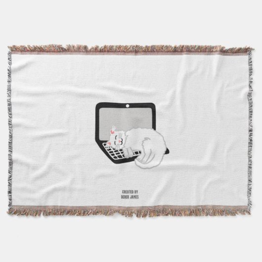 Witte kat op rugleuning van laptop deken (Voorkant)