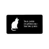 Witte kat op zwarte achtergrond | Aangepast adres Etiket (Voorkant)