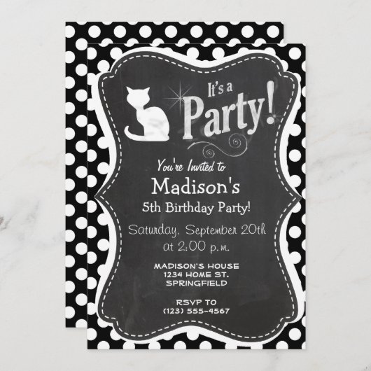 Witte kat op zwarte en witte pooldots kaart (Voorkant / Achterkant)