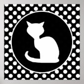 Witte kat op zwarte en witte pooldots poster (Voorkant)
