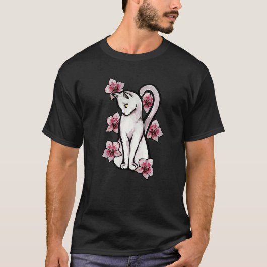 Witte Kat Orchideeën Bloem T-shirt (Voorkant)