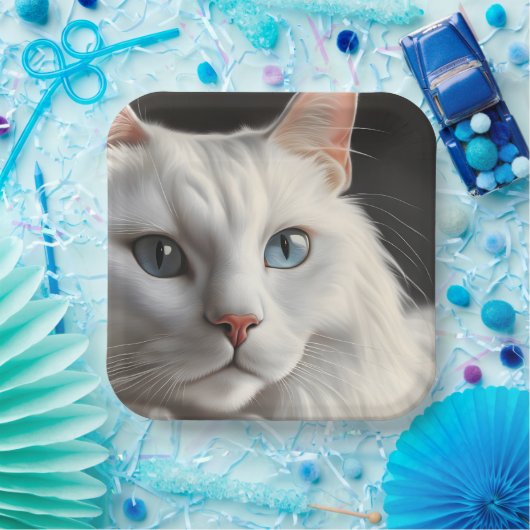 Witte kat papieren bordje (Feest)