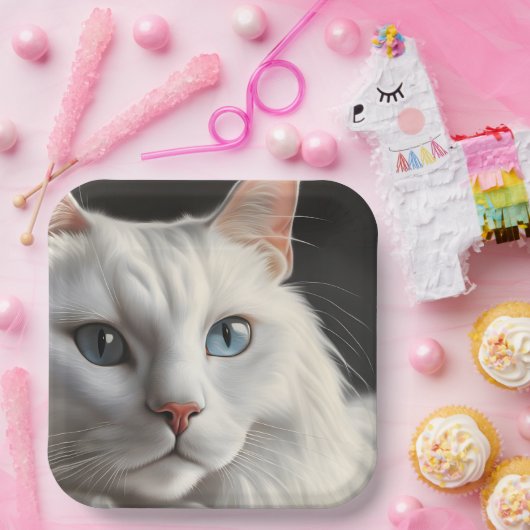 Witte kat papieren bordje (Feest)