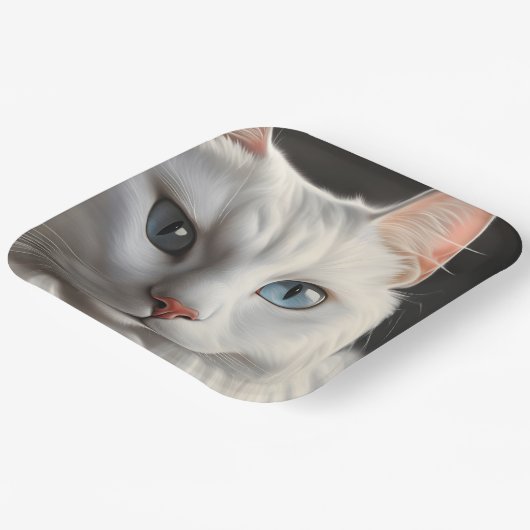 Witte kat papieren bordje (Gebogen)