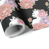 Witte kat pastel bloem zwart romantisch botanisch cadeaupapier (Rol Hoek)