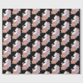 Witte kat pastel bloem zwart romantisch botanisch cadeaupapier (Vlak)