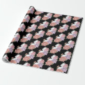 Witte kat pastel bloem zwart romantisch botanisch cadeaupapier (Uitgerold)