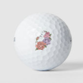 Witte kat pastel bloem zwart romantisch botanisch golfballen (Voorkant)