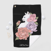 Witte kat pastel bloem zwart romantisch botanisch golfhanddoek (Insitu)