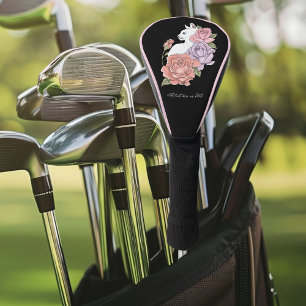 Witte kat pastel bloem zwart romantisch botanisch golfheadcover