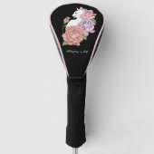 Witte kat pastel bloem zwart romantisch botanisch golfheadcover (Voorkant)