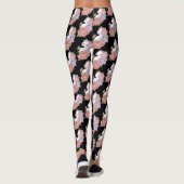 Witte kat pastel bloem zwart romantisch botanisch leggings (Achterkant)