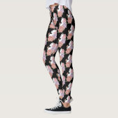 Witte kat pastel bloem zwart romantisch botanisch leggings (Links)