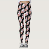 Witte kat pastel bloem zwart romantisch botanisch leggings (Voorkant)