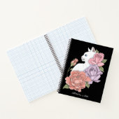 Witte kat pastel bloem zwart romantisch botanisch notitieboek (Binnen)