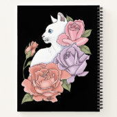 Witte kat pastel bloem zwart romantisch botanisch notitieboek (Achterkant)