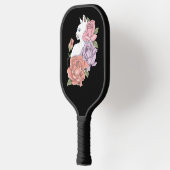 Witte kat pastel bloem zwart romantisch botanisch pickleball paddle (Links)