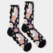Witte kat pastel bloem zwart romantisch botanisch sokken (Rechts)