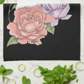 Witte kat pastel bloem zwart romantisch botanisch theedoek (Gevouwen)