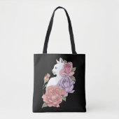 Witte kat pastel bloem zwart romantisch botanisch tote bag (Voorkant)