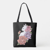 Witte kat pastel bloem zwart romantisch botanisch tote bag (Achterkant)
