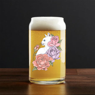 Witte kat pastel bloem zwart romantische botanisch blikvorm glas
