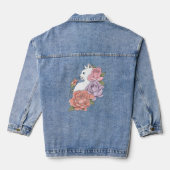 Witte kat pastel bloem zwart romantische botanisch denim jacket (Achterkant)