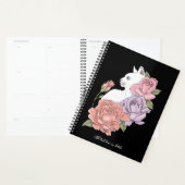 Witte kat pastel bloem zwart romantische botanisch planner (Display)