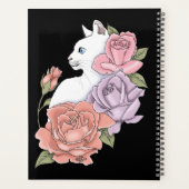 Witte kat pastel bloem zwart romantische botanisch planner (Achterkant)