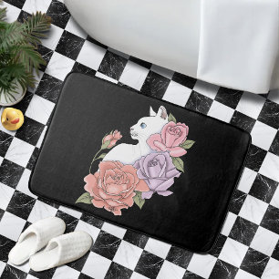Witte kat pastel bloemmotief zwart romantisch bota badmat