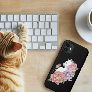 Witte kat pastel bloemmotief zwart romantisch bota Case-Mate iPhone case